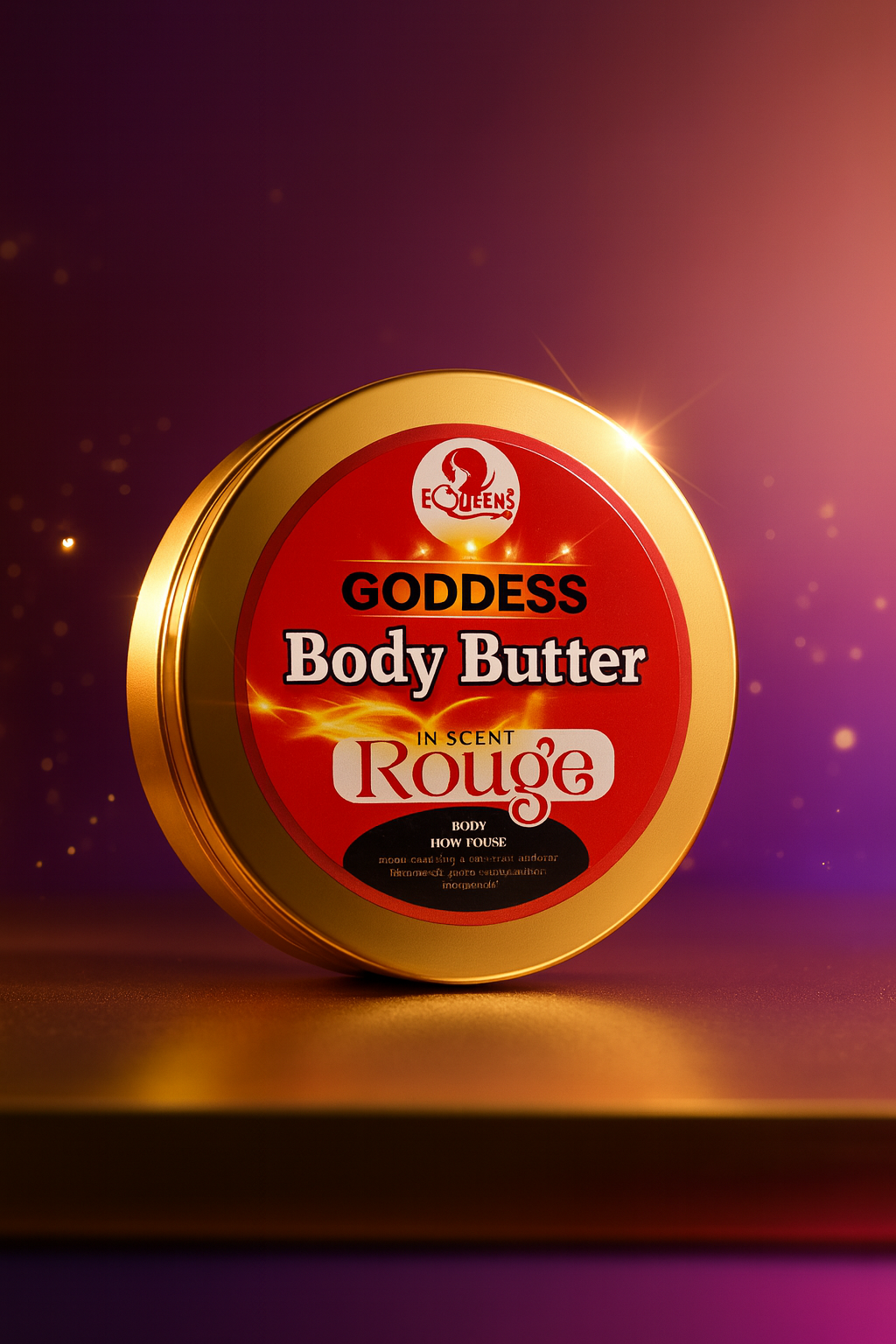 Goddess Body Butter in Scent Rouge packaging on a dark background
