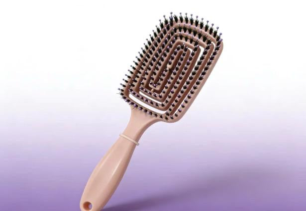 Boar Bristle Brush for hair smooth, shine, and detangle with a pink ergonomic handle.