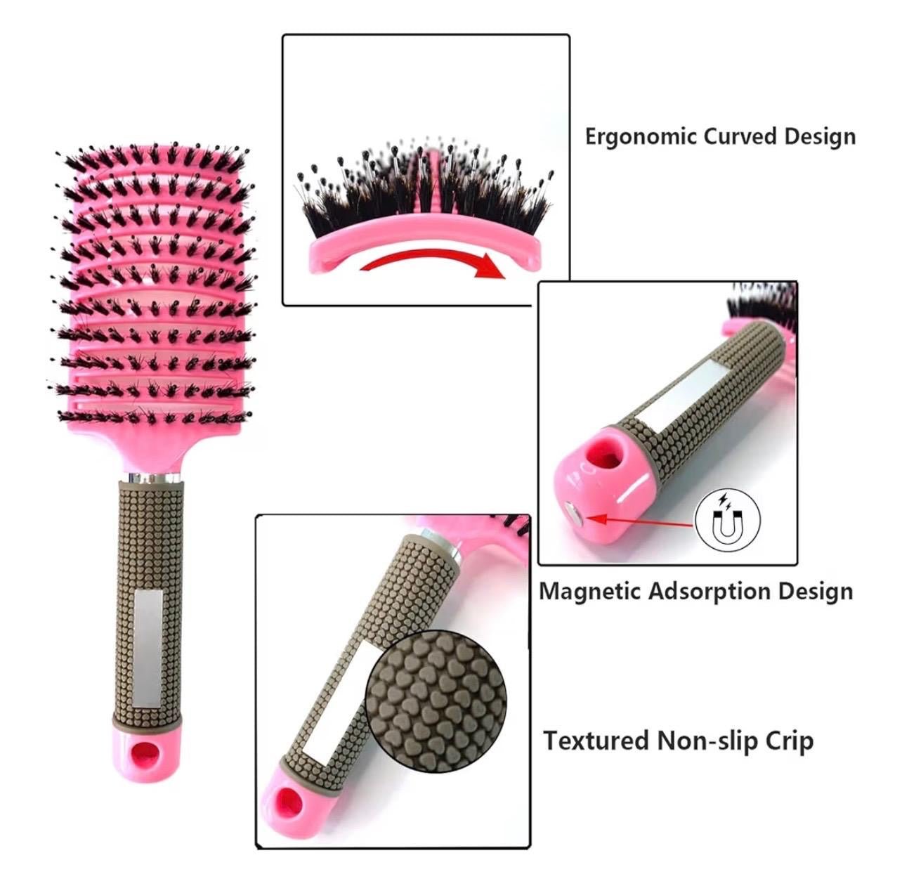 Curved vented, hairbrush boar bristle - Goddesshairandskin