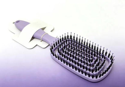 Boar Bristle Brush for Hair Smooth, Shine & Detangle, in purple with fine bristles for detangling and smoothing hair.