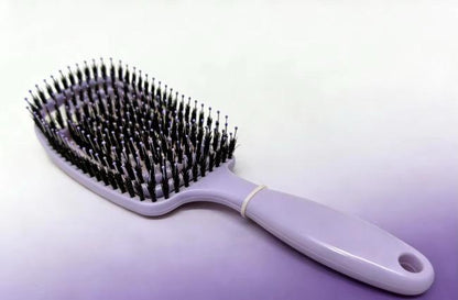 Boar Bristle Brush for Hair Smooth, Shine & Detangle with white handle for effortless styling and detangling.