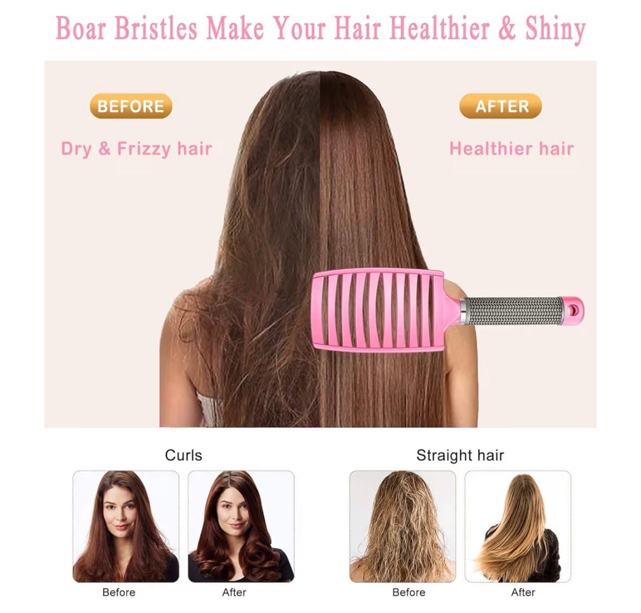 Curved vented, hairbrush boar bristle - Goddesshairandskin