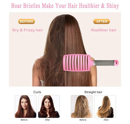 Curved vented, hairbrush boar bristle - Goddesshairandskin
