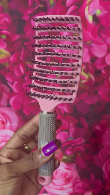 Curved vented, hairbrush boar bristle